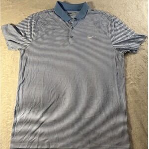 Nike‎ Golf Dri-Fit Standard Fit Striped Polo Shirt Men's Large Blue White